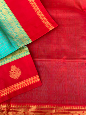 Korvai Silk Cotton - dual to aqua short green and red