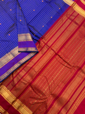 Woven Motifs Silk Cotton - ink blue and deep red kattam buttas