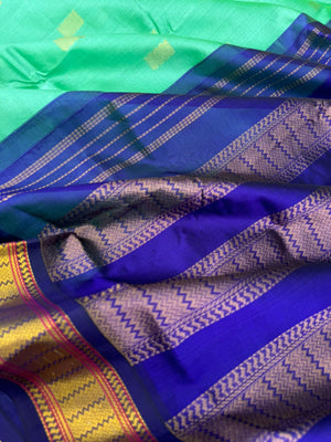 Korvai Silk Cottons -aqua blue on dark bue