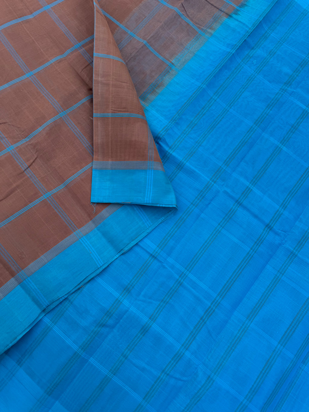 Pragatham - Contrast Play - chikku brown and sulphate blue