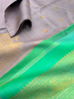 Mohaa - Rarest Borderless Kanchivarams -stunning silver grey and dual tone aqua