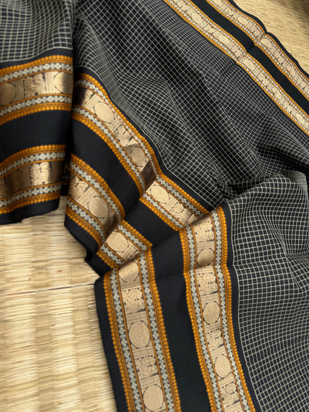 Zari Kissed Silk Cotton - gorgeous black podi kattam with stunning pallu