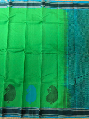 Woven Motifs Silk Cotton - apple green and aqua