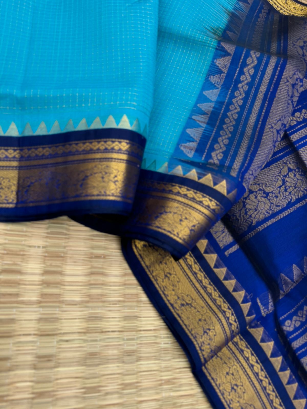Korvai Silk Cottons -  blue on blue Zari kattam