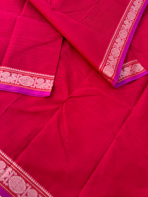 Mangalavastaram - deep red with small woven borders and grander pallu