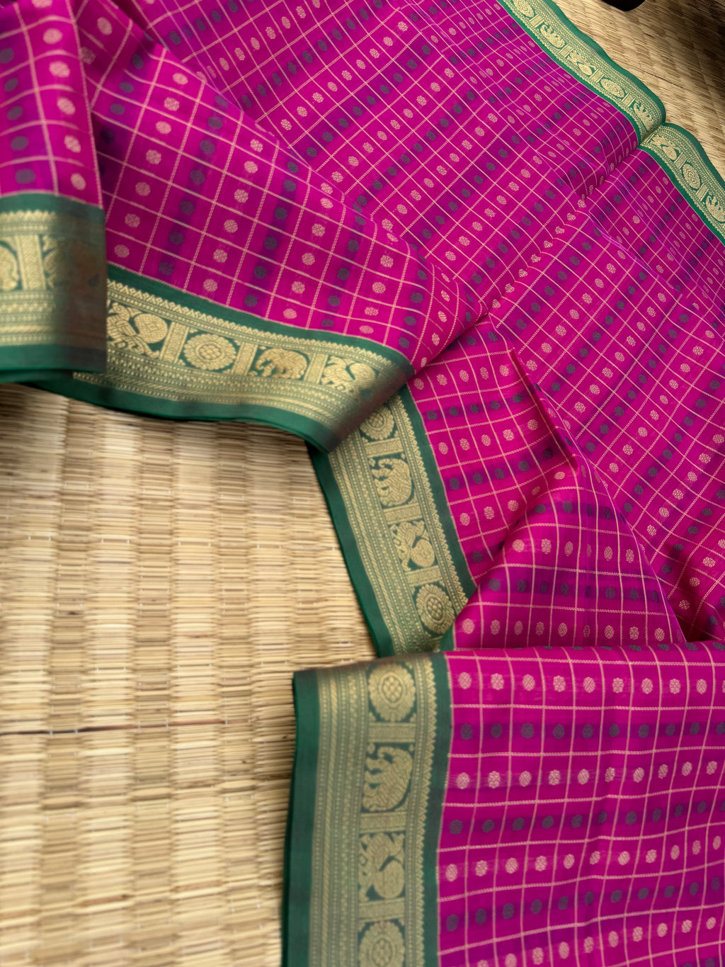 Woven Motifs Silk Cotton - deep pink 1000 kamalam buttas for people who love small borders