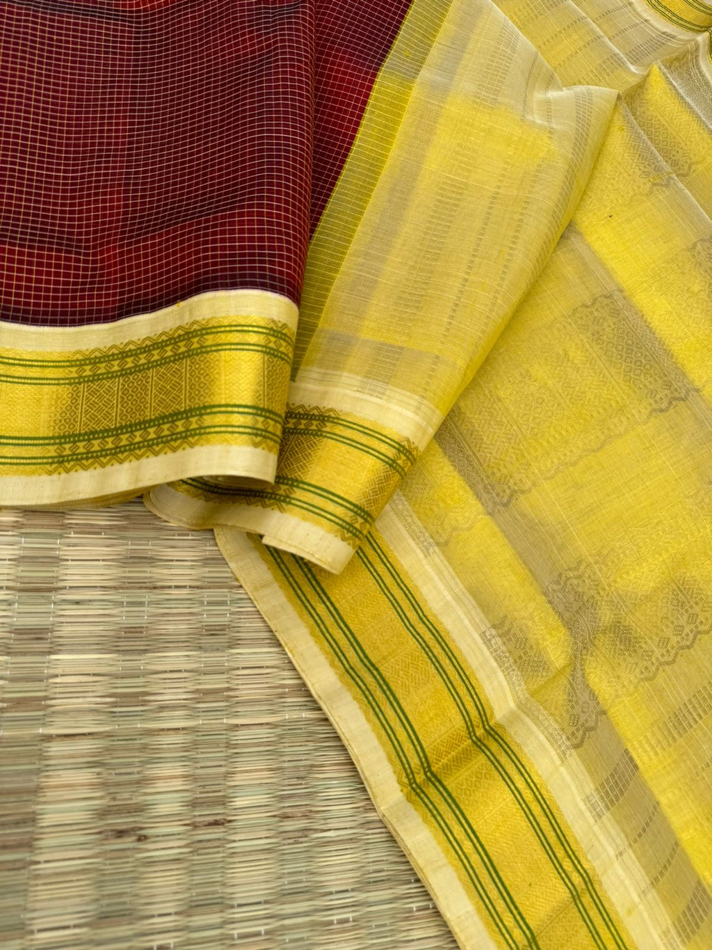 Korvai Silk Cottons - deep dark maroon and hold podi kattam