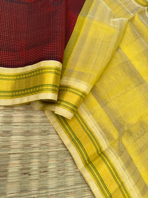 Korvai Silk Cottons - deep dark maroon and hold podi kattam
