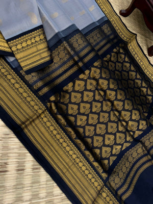 Korvai Silk Cottons - pale cement grey and black