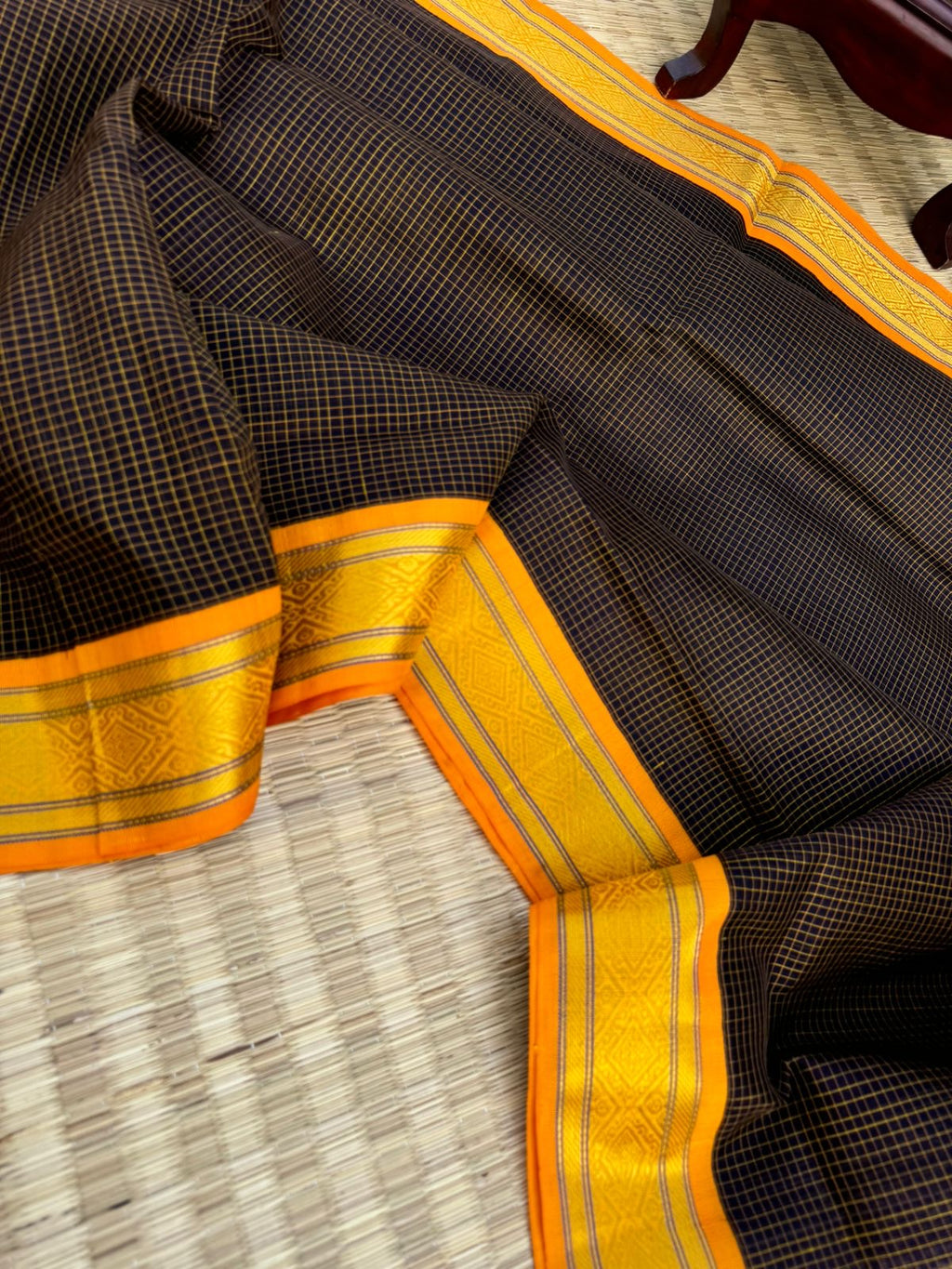 Korvai Silk Cottons - Coffee bean podi kattam golden pallu and blouse