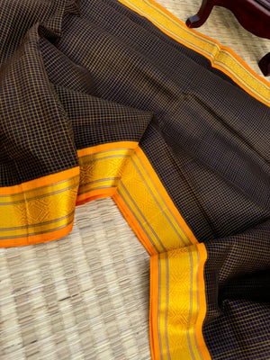 Korvai Silk Cottons - Coffee bean podi kattam golden pallu and blouse