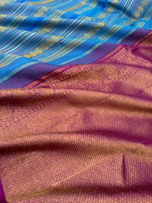 Album Untouched - a deep sulphate blue and deep majenta full body has vertical varusai pett weave one of a kind saree