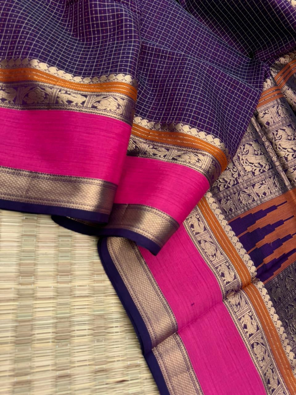 Woven Motifs Silk Cotton - deep aubergine tone lakshadeepam