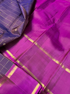 Heriyae - Molten Mettalic Kanchivarams - unusual dual tone of dark majenta purple kattam buttas and retta pett