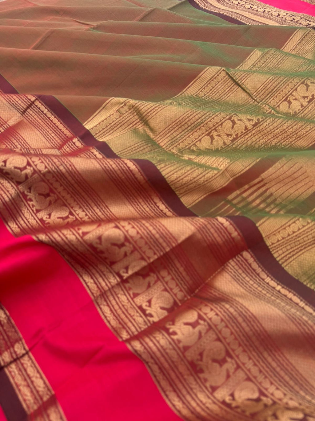 Zari Kissed Silk Cotton - the grandest manthulir tone woven borders