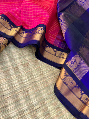 Korvai Silk Cotton - rani pink and ink blue