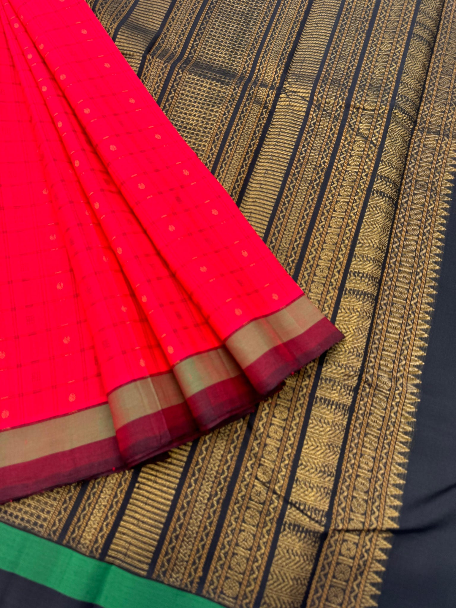 Woven Motifs Silk Cotton -deep red and black Lakshadeepam