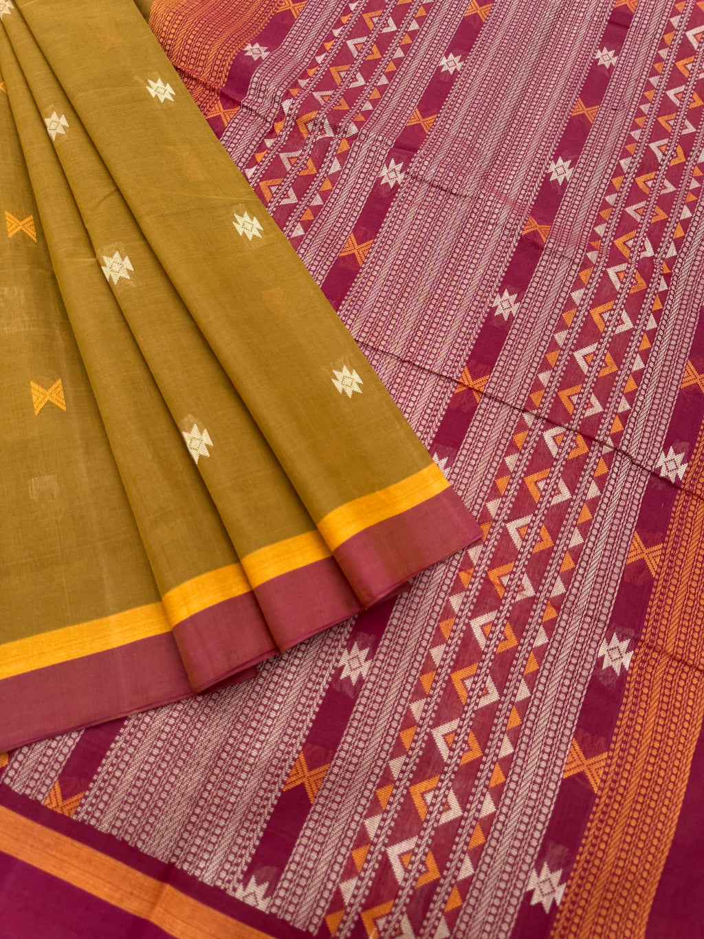 Corporate Style Mangalavastaram - kaki and maroon with bomkai pallu