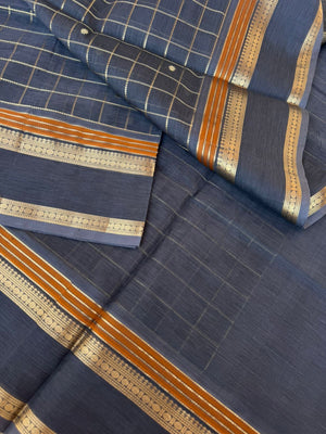 Zari Kissed Silk Cotton - stunning grey muthukattam