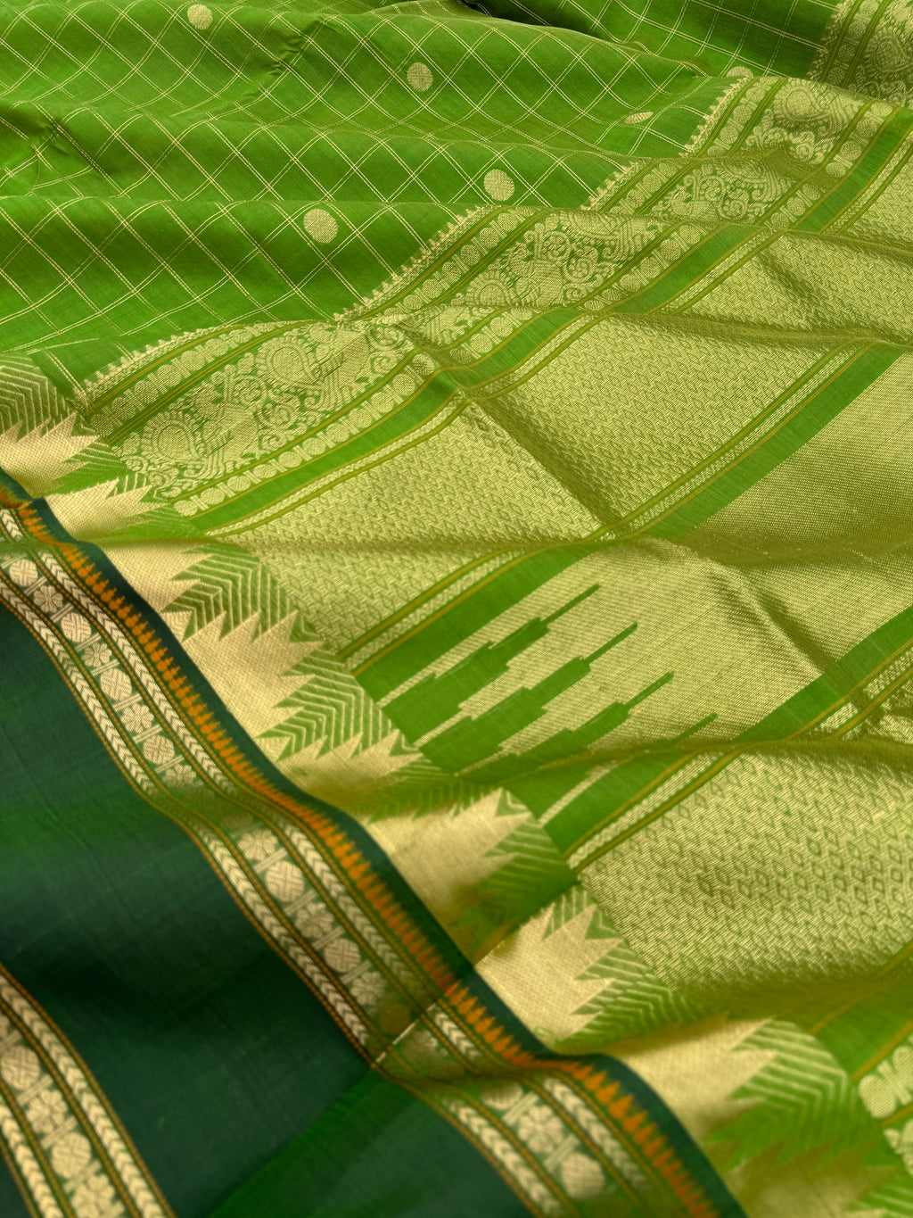 Zari Kissed Silk Cotton - a green on green with all traditional motifs