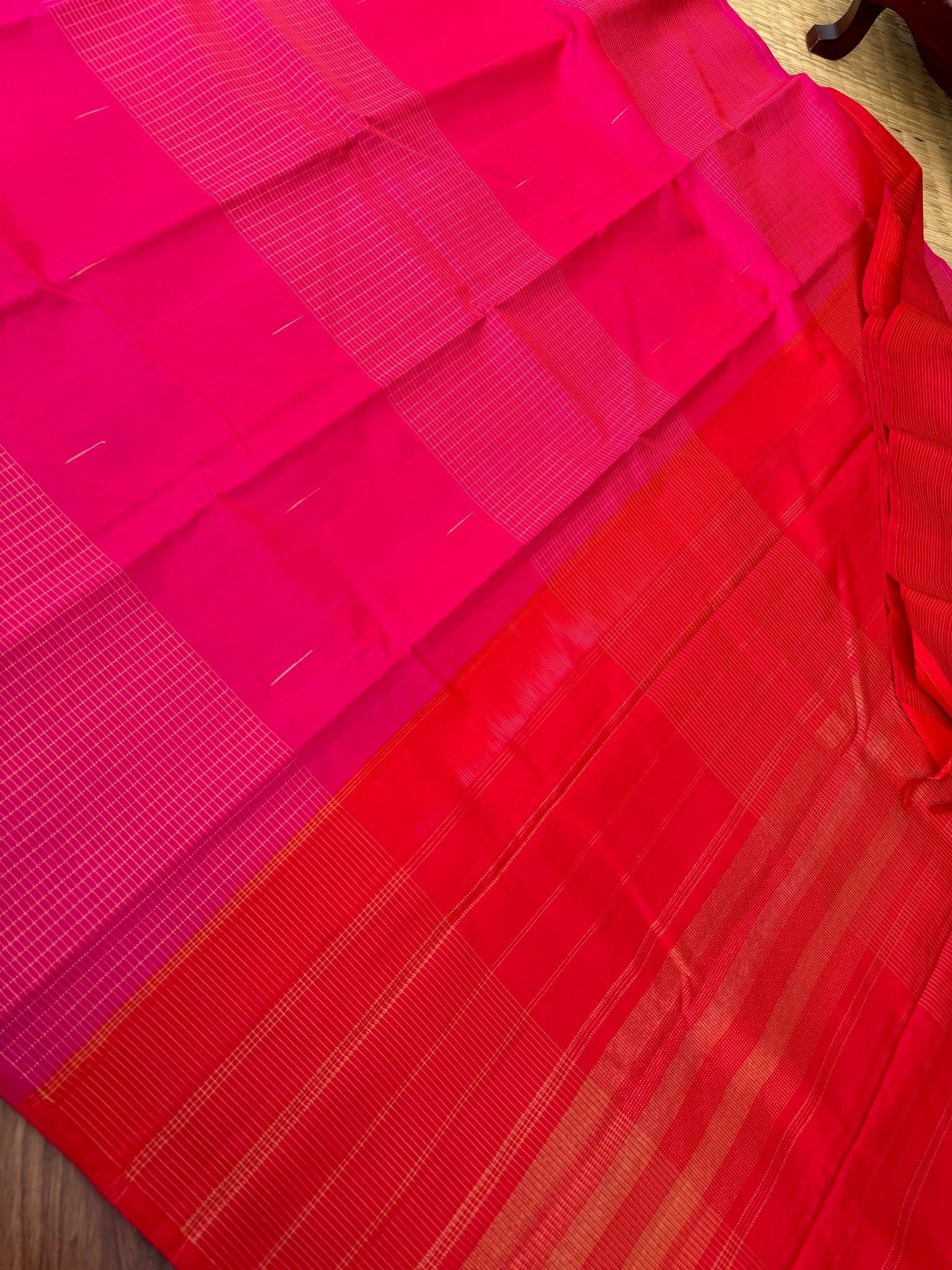 Aadthyayam – The Everyday Kanchivaram - a stunning pink body with red pallu and blouse