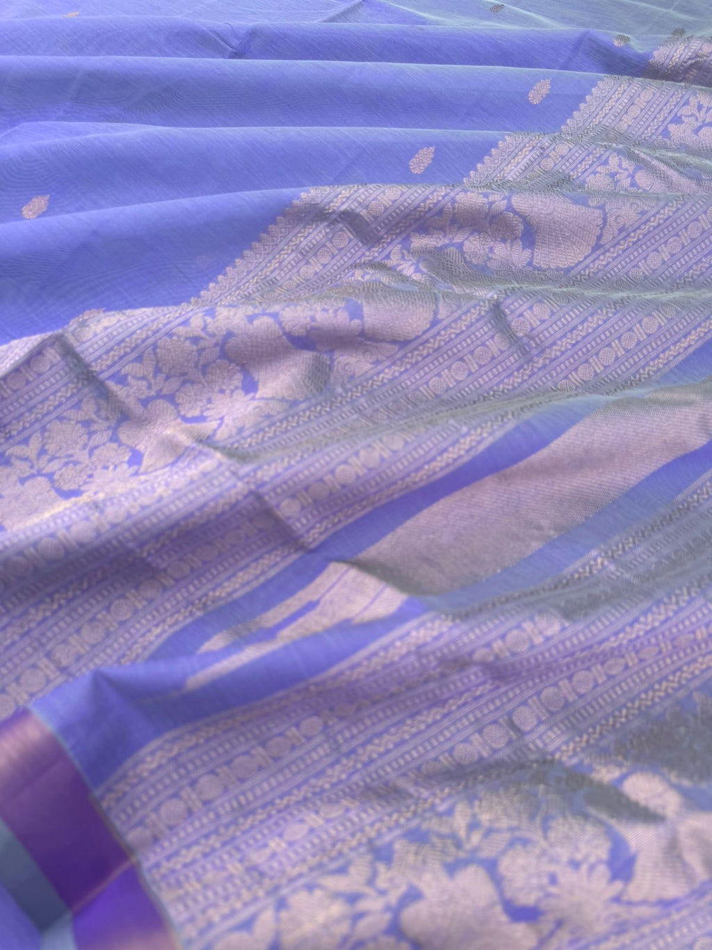 Zari Kissed Silk Cotton - pastel pale lavender with ribbon borders