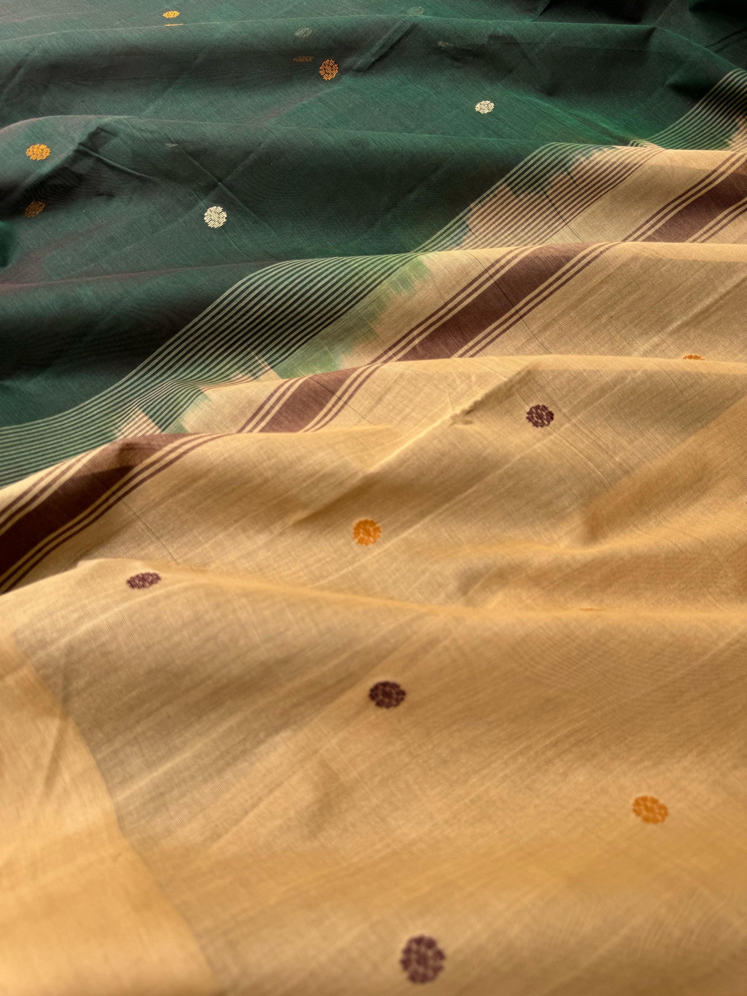 Pragatham - Contrast Play - deep forest green and sandal