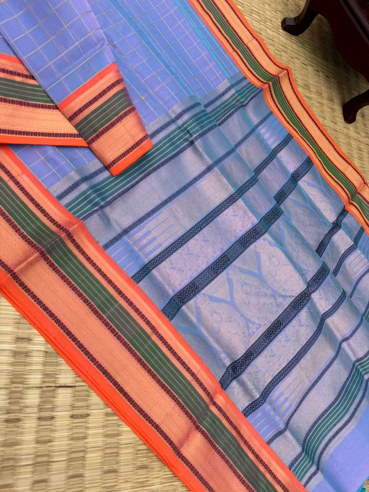 Zari Kissed Silk Cotton -a pastel dual tone blue muthukattam