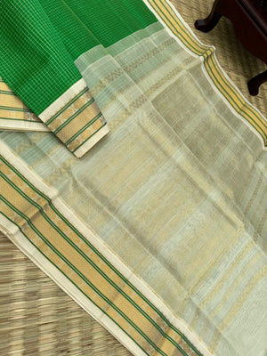 Korvai Silk Cottons - stunning green and off white with podi kattam