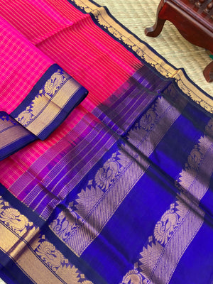Korvai Silk Cotton - rani pink and ink blue