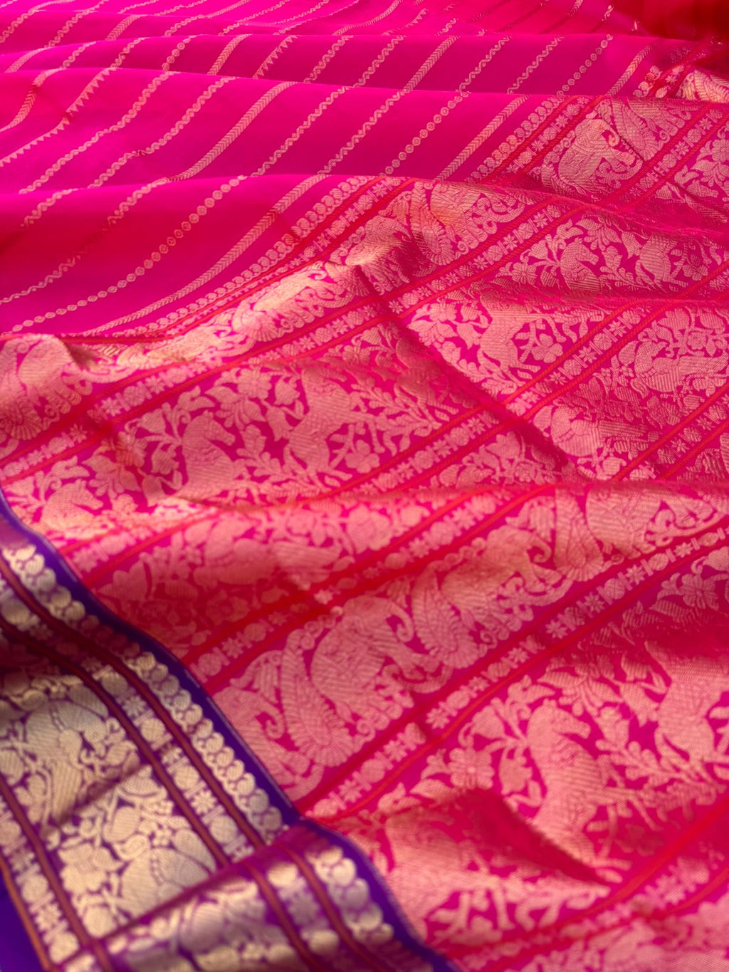 Zari Kissed Silk Cotton -rani pink and vertical veldhari