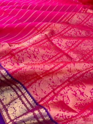 Zari Kissed Silk Cotton -rani pink and vertical veldhari