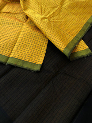 Woven Motifs Silk Cotton - lemon mustard and black