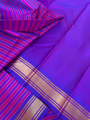 Vari - Stripes woven Kanchivaram | violet and pink