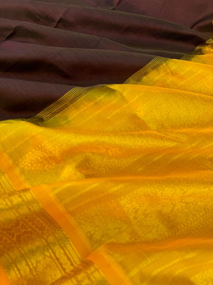 Korvai Silk Cottons - coffee and golden mustard Vairaoosi