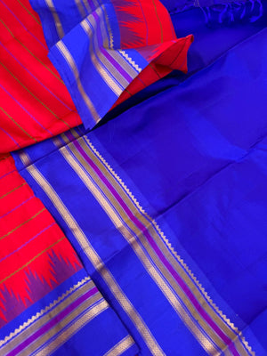Veldhari on Korvai Kanchivaram - stunning beautiful red and ms blue