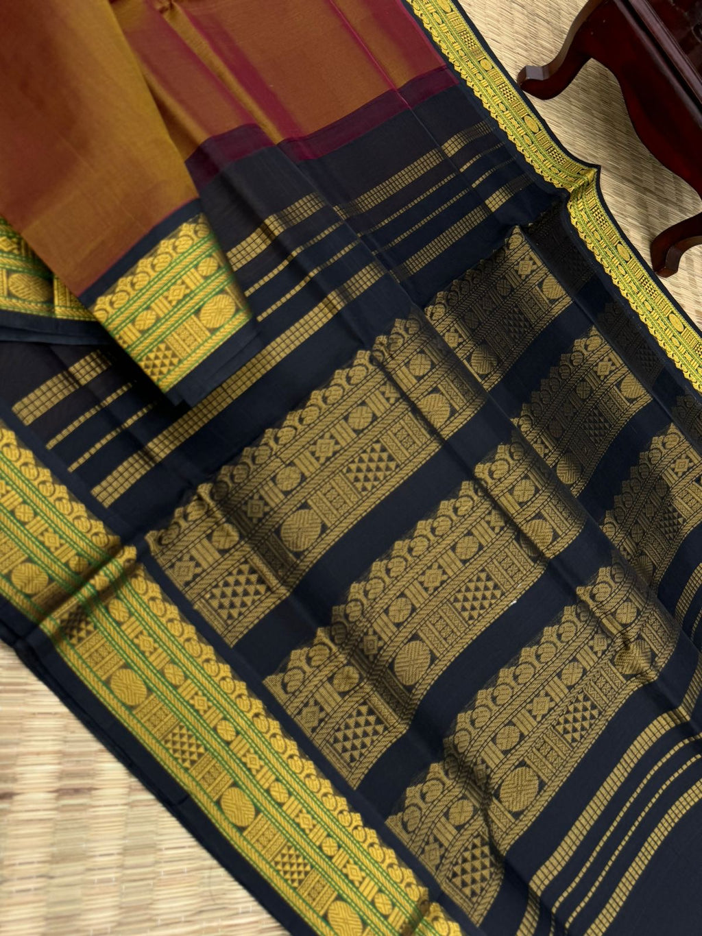 Korvai Silk Cottons - honey bronze and blue