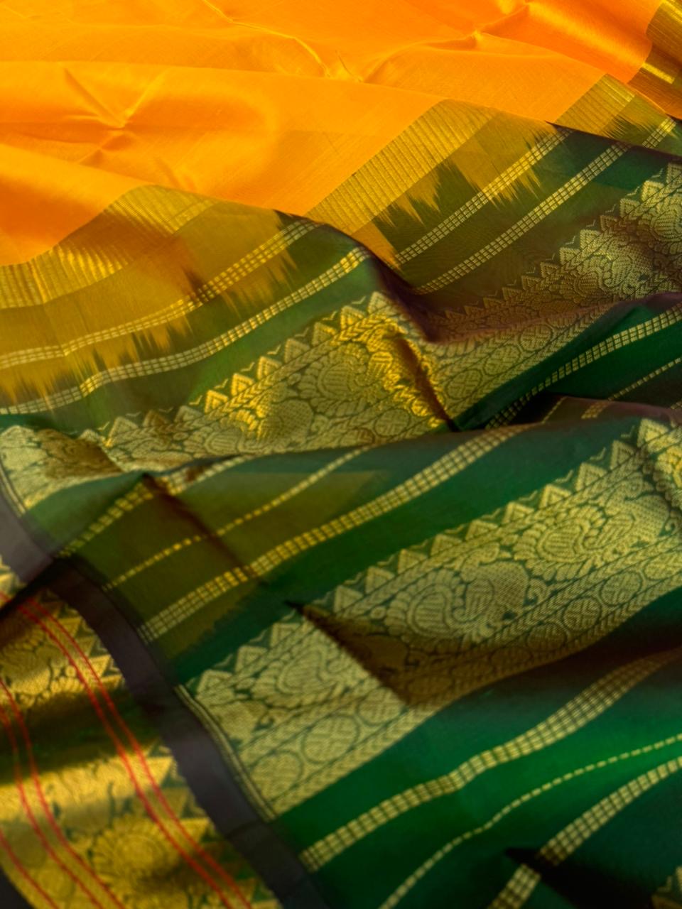 Korvai Silk Cottons -golden mustard and deep green