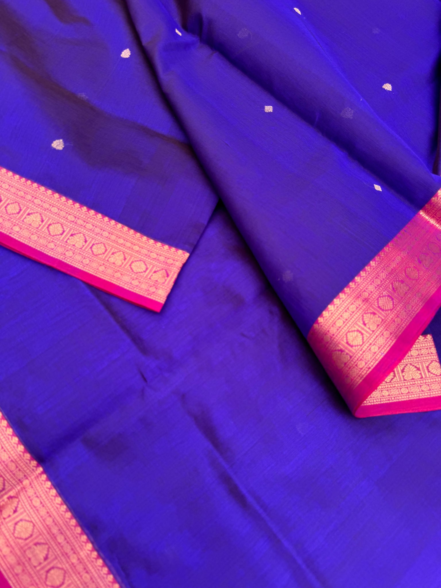 Zari Kissed Silk Cotton - dark deep violet for people who love small borders