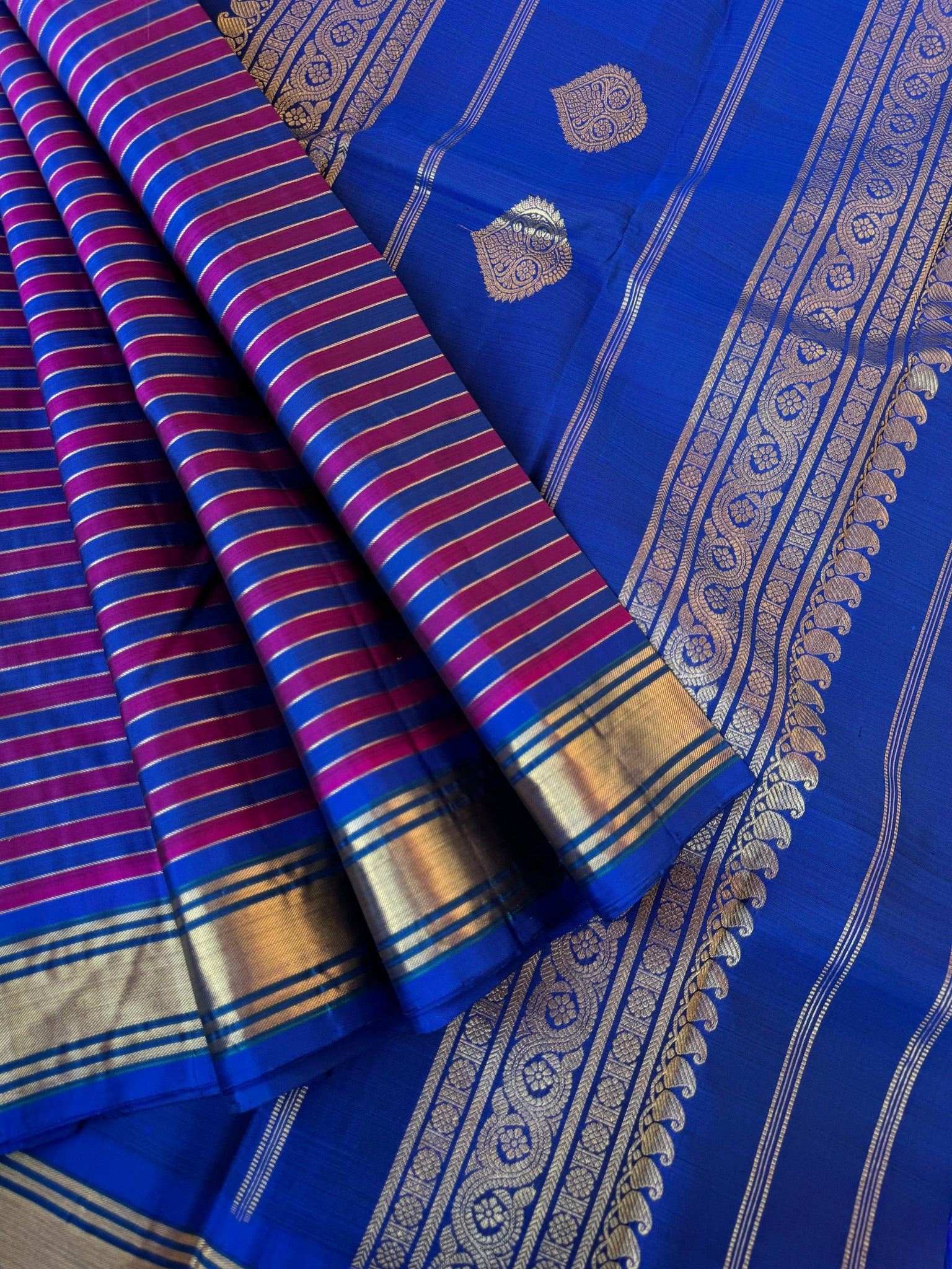 Vari - Stripes woven Kanchivaram | blue and majentha