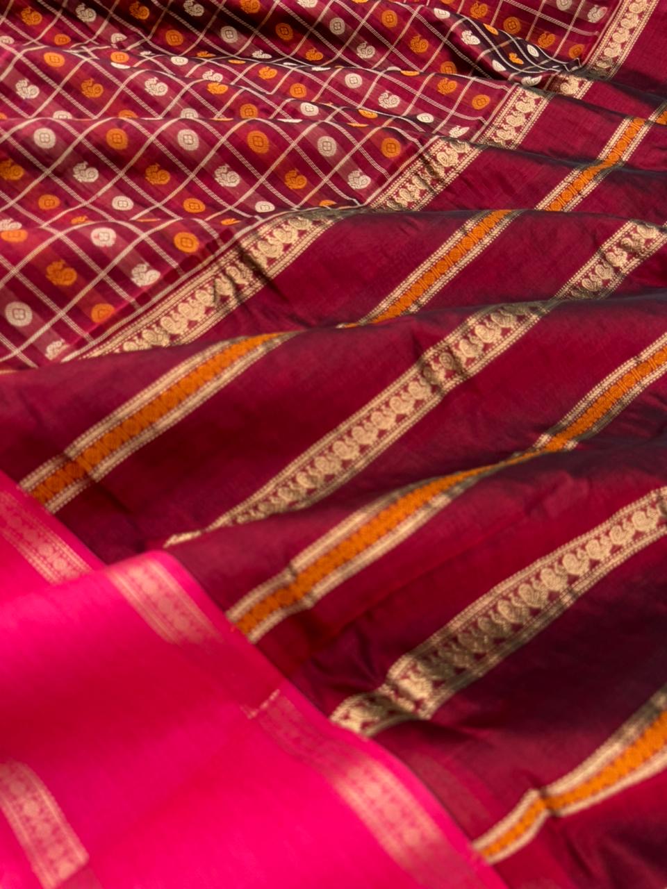 Woven Motifs Silk Cotton - deep aaraku maroon 1000 buttas