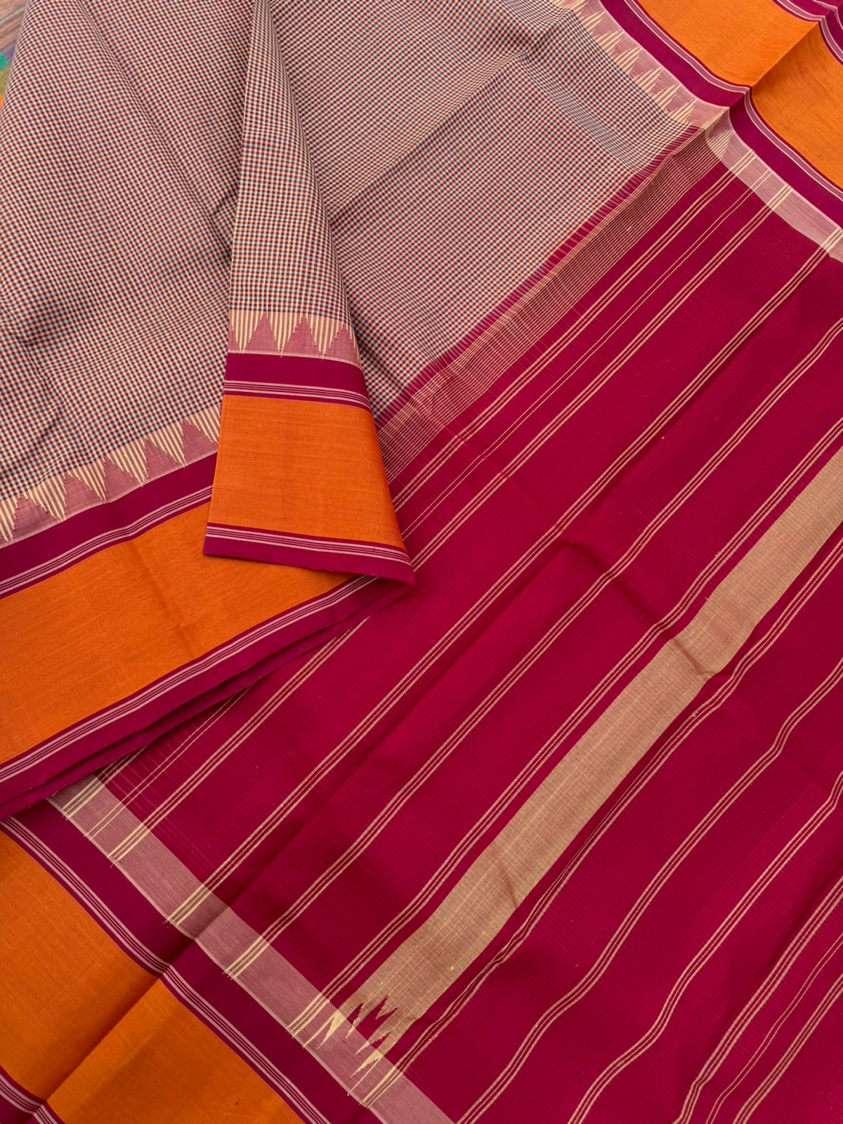 Signature Silk Cotton -beige ice blue aaraku three colour woven kasa kasa kattam