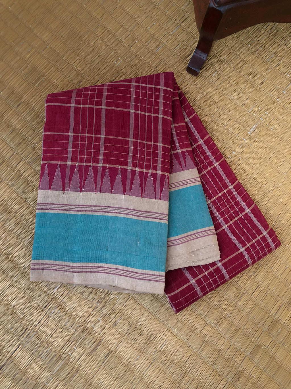 Signature Korvai Silk Cottons - maroon and beige chexs