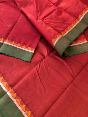 Woven Motifs Silk Cotton - brick red Bomkai