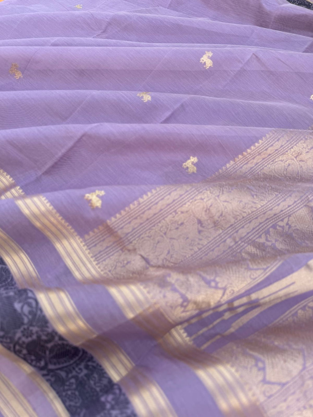 Pastels on Zari Kissed Silk Cotton - a burnt pastel lavender