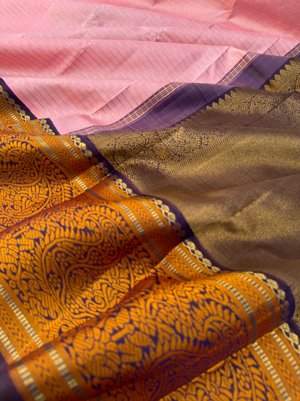 Truly Vintage - a pastel dusky pink ! This saree alone In pic looks like deep pink but in person this sober pink! Especially if u want a idea of colour for this saree kindly reach us !