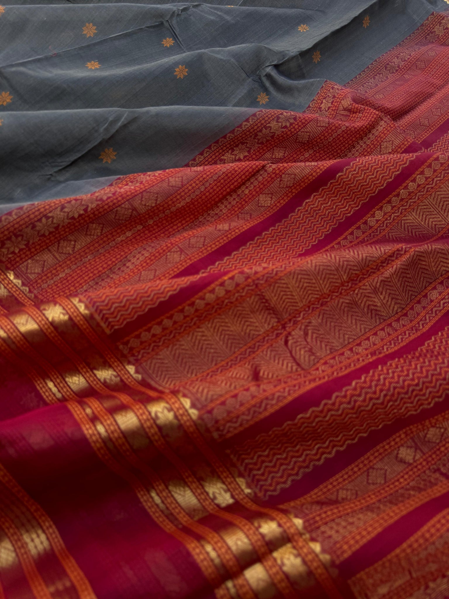 Woven Motifs Silk Cotton -deep grey and aaraku retta pett woven borders