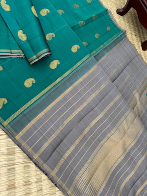 Kanchivaram Trunk - a stunning mettalic green and grey with paisley woven buttas