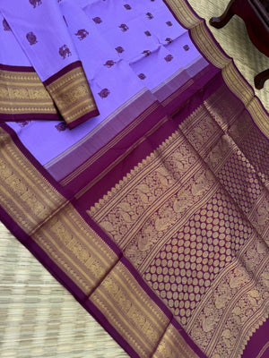 The Korvai Vibes - Authentic Korvai Kanchivaram - gorgeous blackcurrant and burgundy most unique and unusual combination with yali and annam buttas woven body