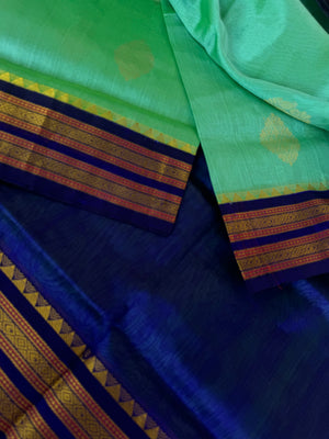 Korvai Silk Cotton - aqua and dark blue